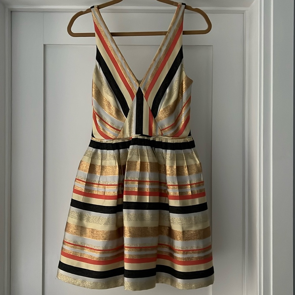 J. Crew Collection Metallic Gold Striped Flare Dress Sz. 2